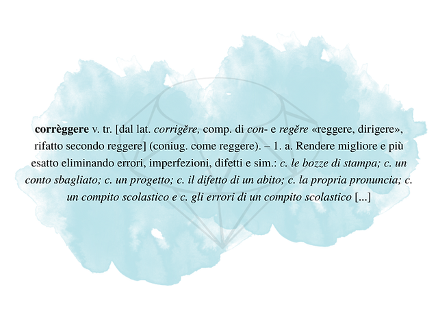 Significato di "Correggere" preso dal dizionario Treccani, su sfondo acquerellato.